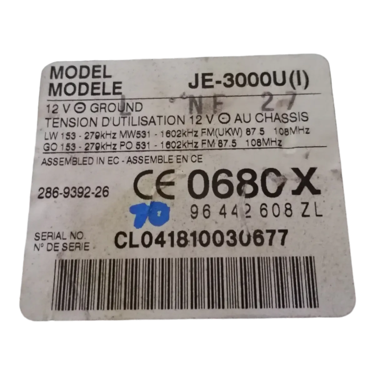 Peugeot 607   99-10     radio     96442608ZL     286-9392-26