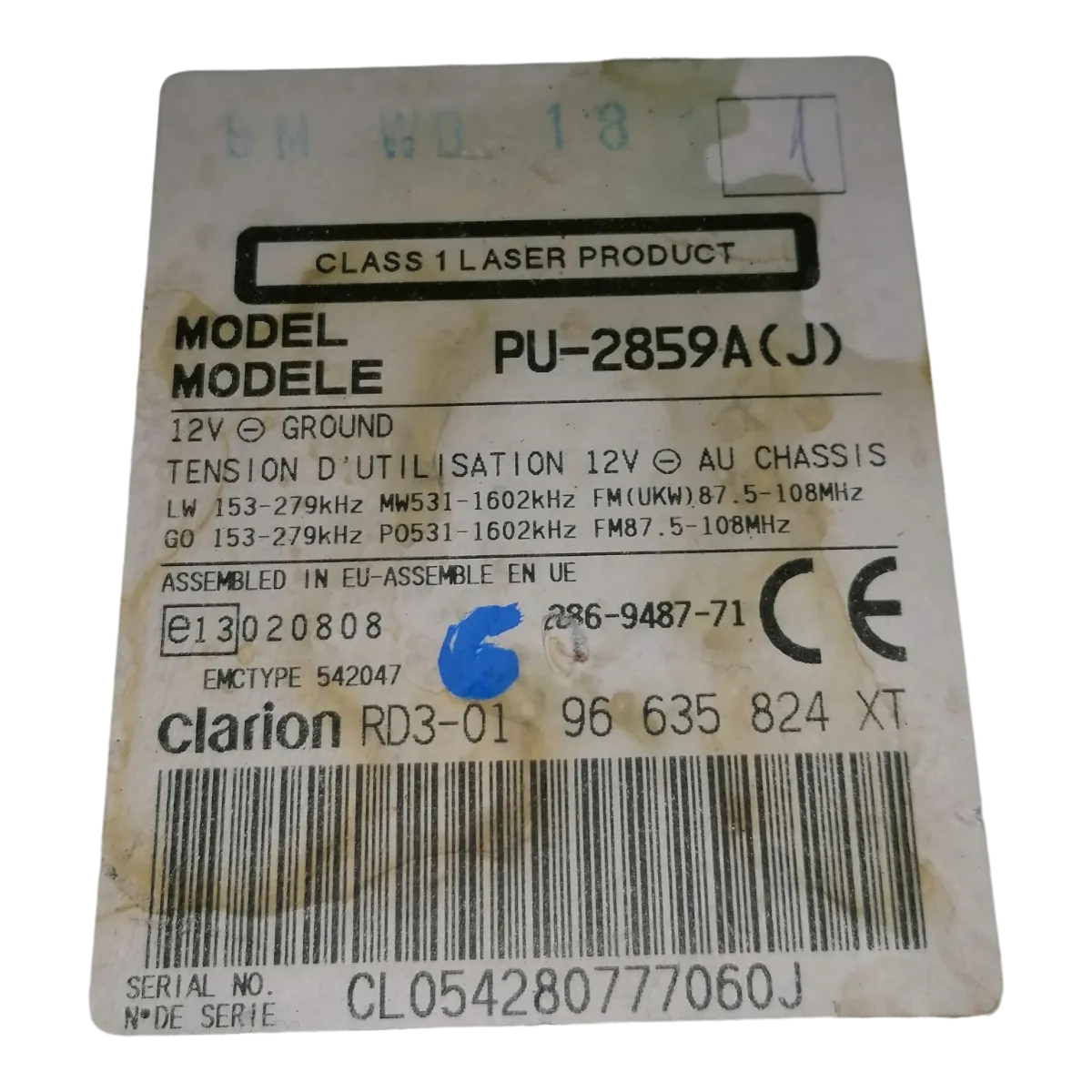 Citroen  Berlingo II   05-11    CD/radio    96635824XT   286-9487-71