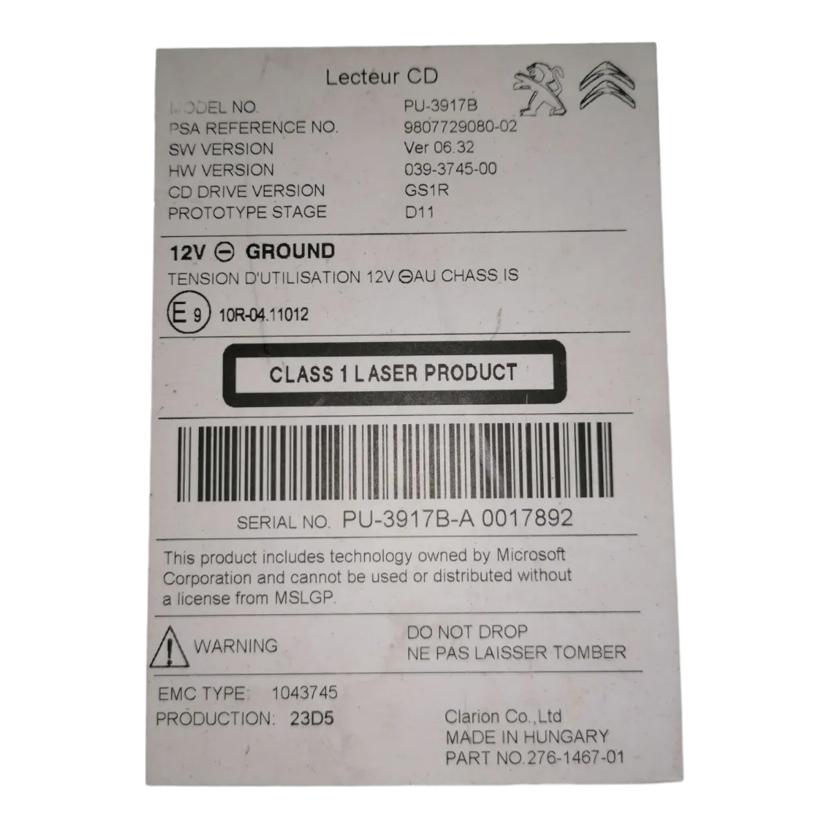 Peugeot 508   09-16     CD/radio    9807729080   039-3745-00