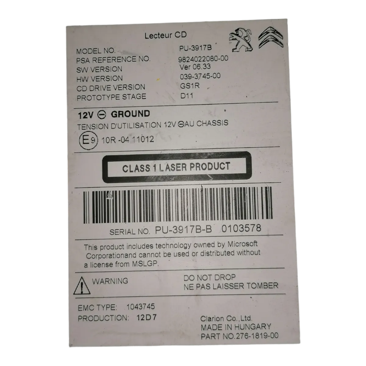 Peugeot 508   09-16     CD/radio     9824022080    039-3745-00