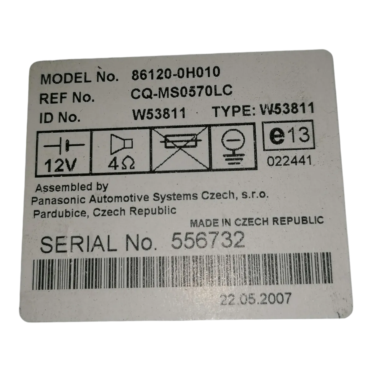 Toyota Aygo   05-14    CD/radio    86120-0H010   CQ-MS0570LC