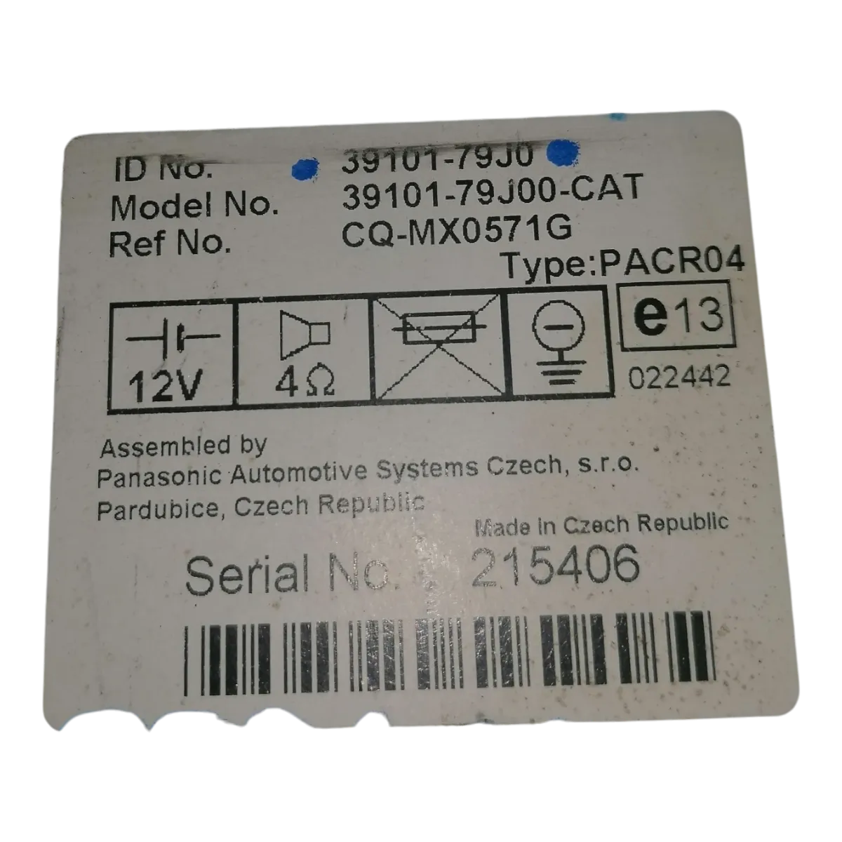 Fiat   Sedici    06-14      CD/radio    39101-79J0   39101-79J00   CQ-MX0571G