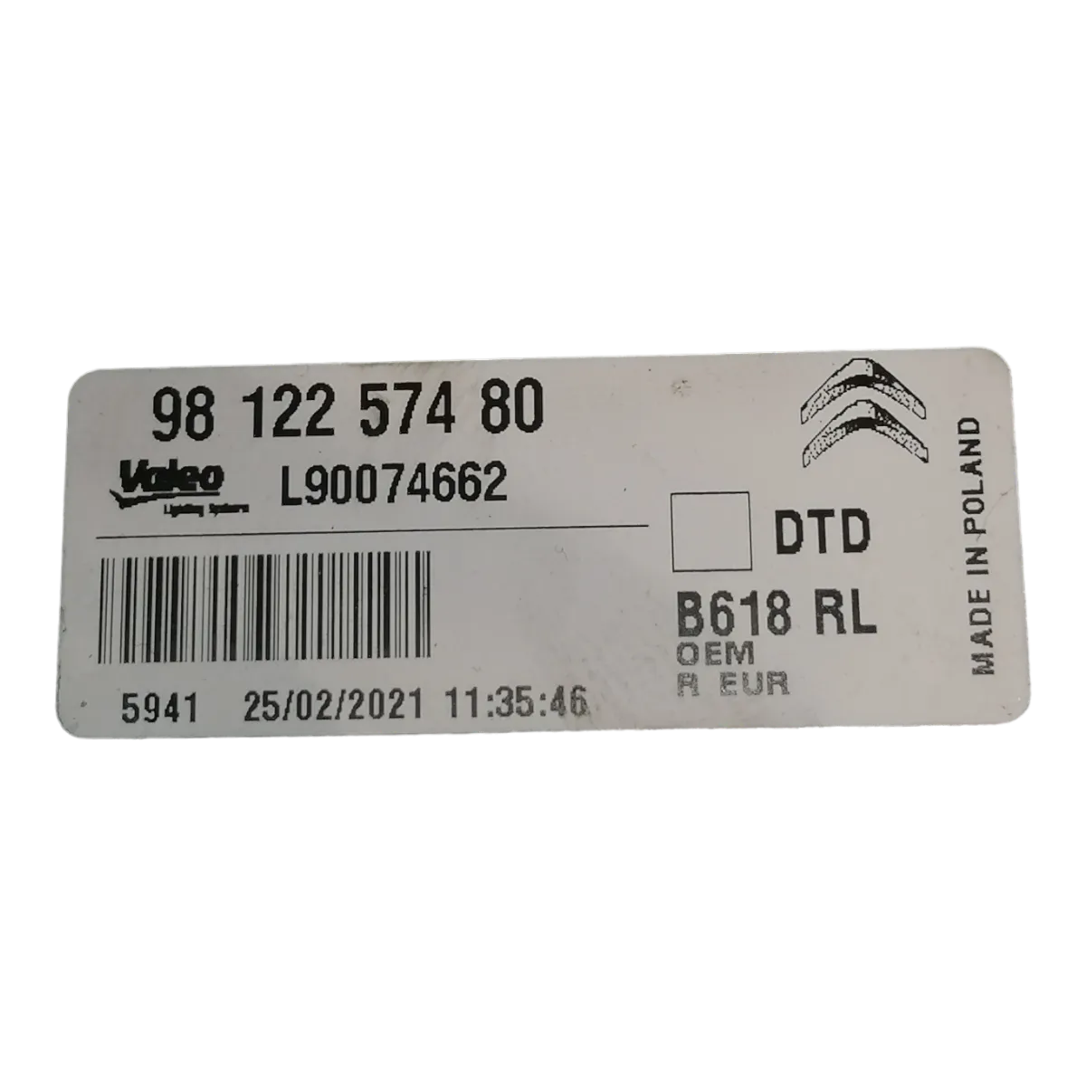 Citroen  C3  B618   16-    lampa  zadnja desna   9812257480   L90074662