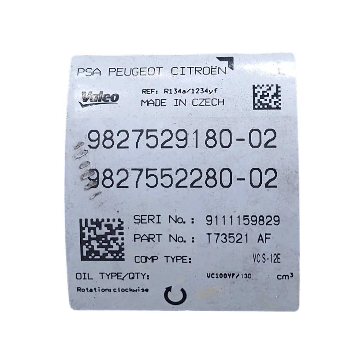 Peugeot 3008 P84 1.2 THP  16-    kompresor klime   9827529180   9827552280   TEST