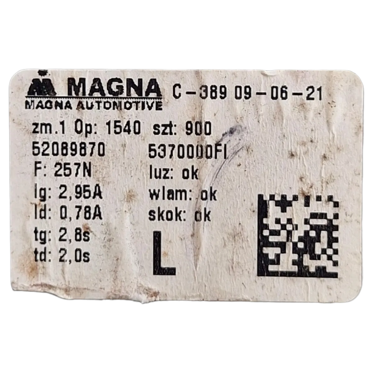 Fiat 500  07-   podizač stakla prednji lijevi   52089870   5370000FI