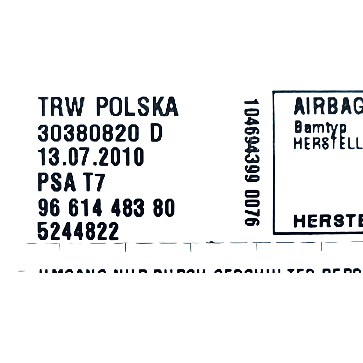 Peugeot 308   07-13   airbag/ zračni jastuk sjedala lijevi   9661448380