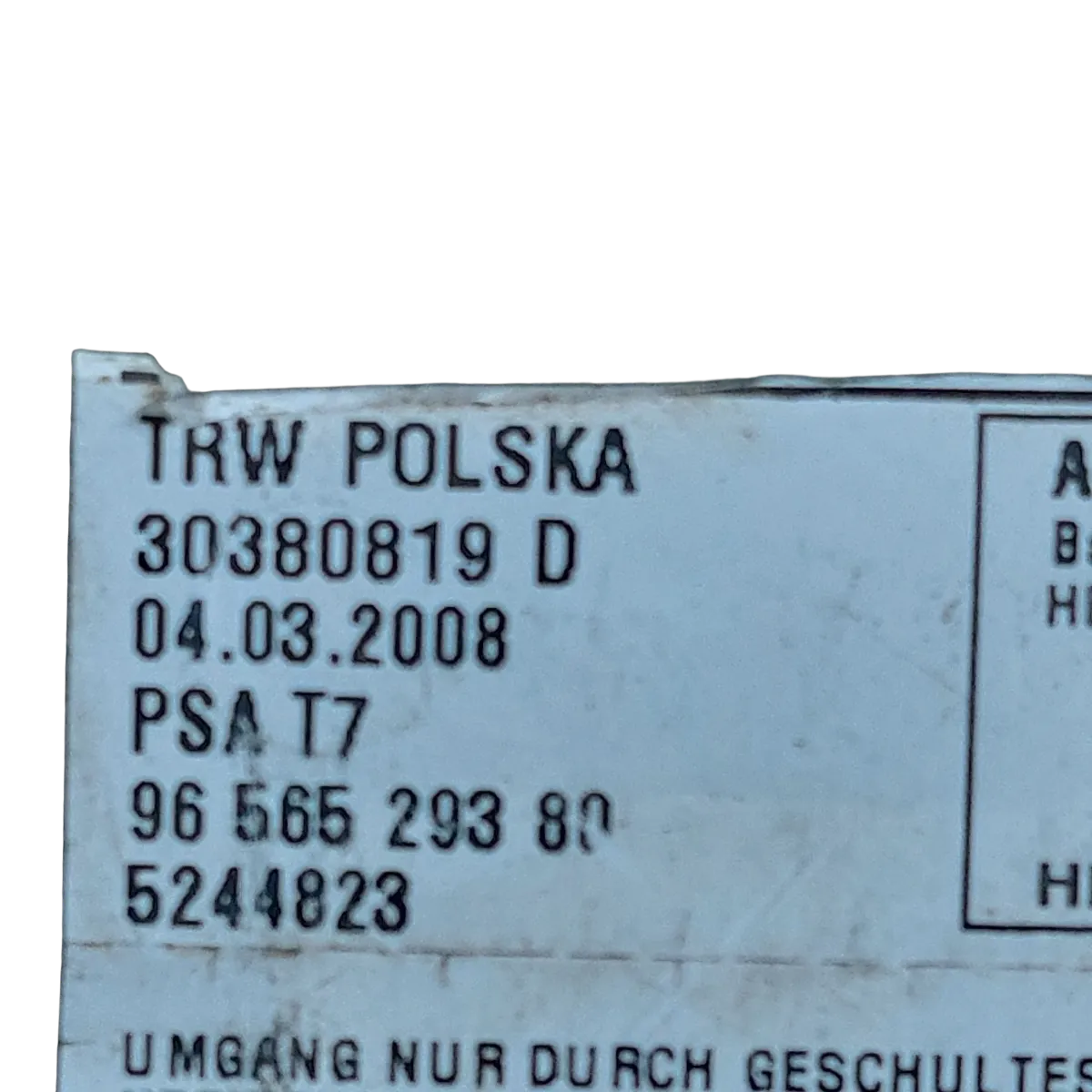 Peugeot 308   07-13   airbag/ zračni jastuk sjedala desni  9656529380