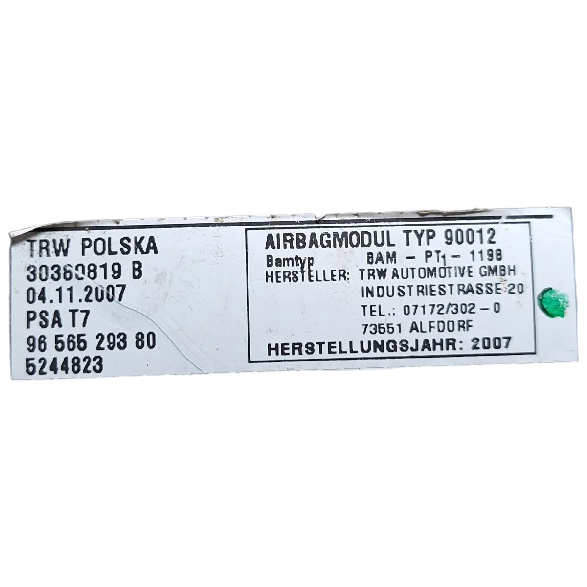 Peugeot 308   07-13   airbag/ zračni jastuk sjedala desni  9656529380